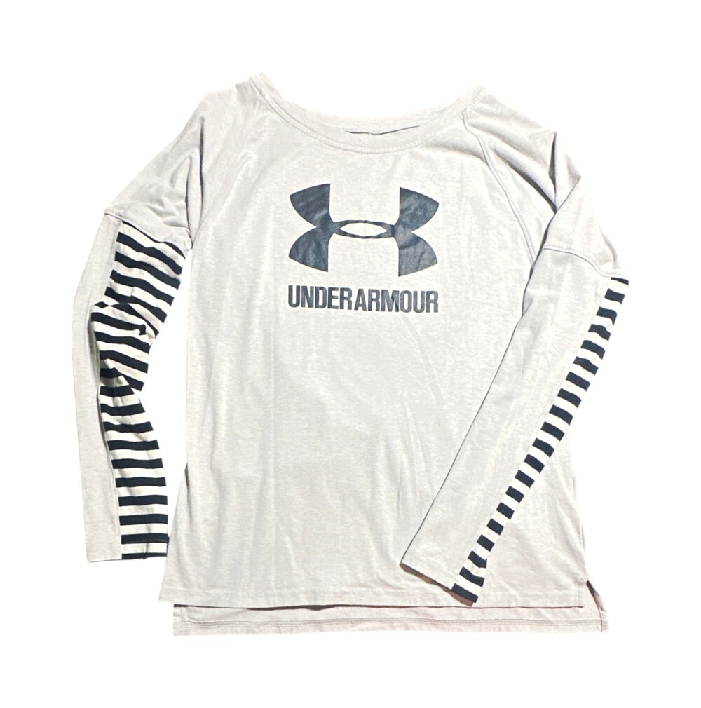 Under Armour Women's Long Sleeve Shirt Gray Black Striped Logo Size Unknown